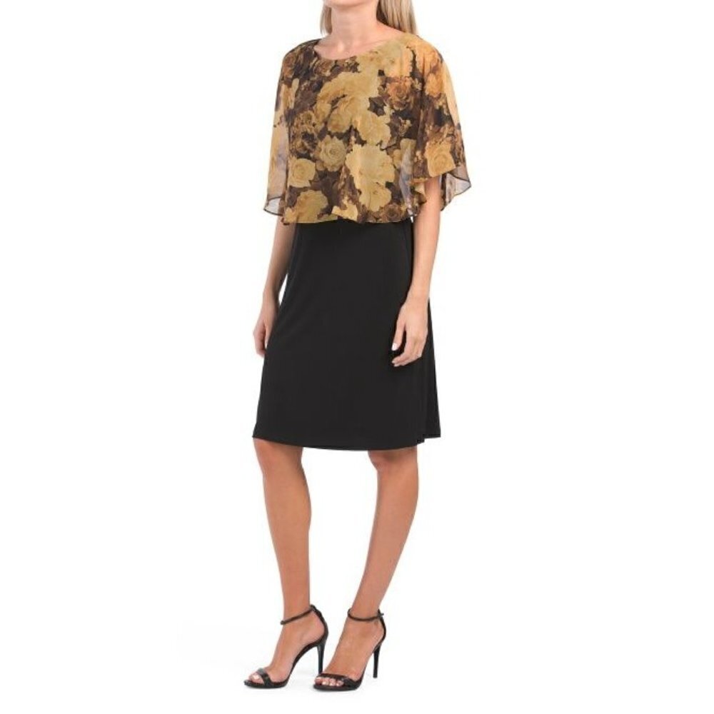 Cape Dress With Floral Overlay Size 4